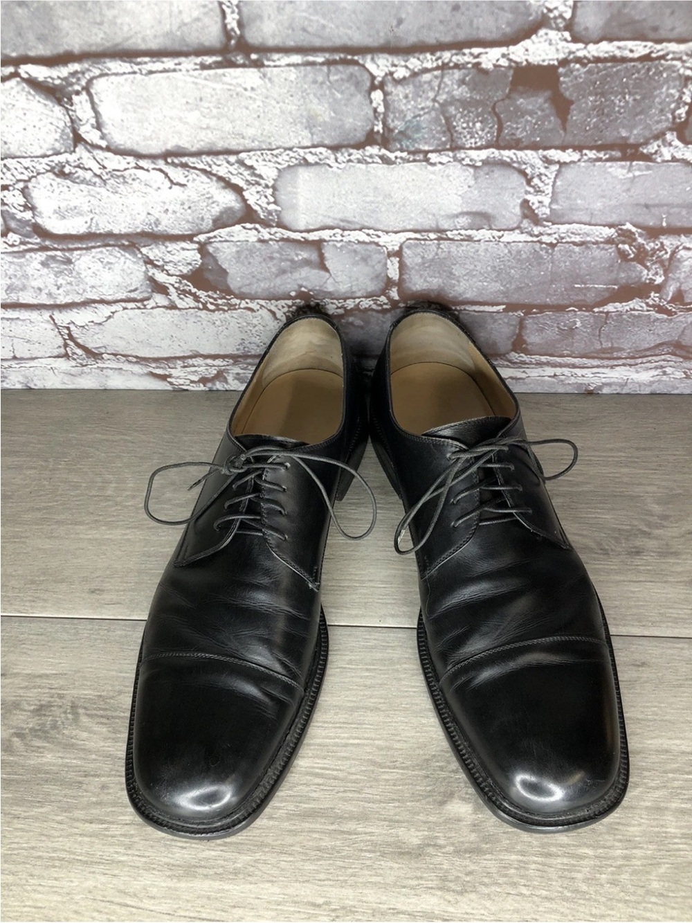 Salvatore Ferragamo Studio Black Leather Cap Toe Oxfords Dress Shoes Men sz 11.5